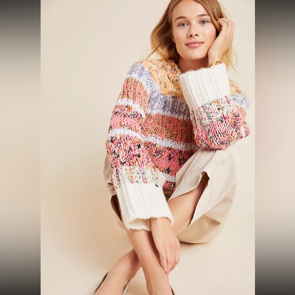 Anthropologie Kahlo Chunky Striped Jumper Sweater Alpaca Wool Blend Size Medium - Picture 3 of 11